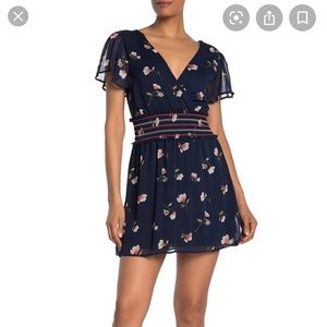 Row A Floral Flutter Sleeve Smocked Dress